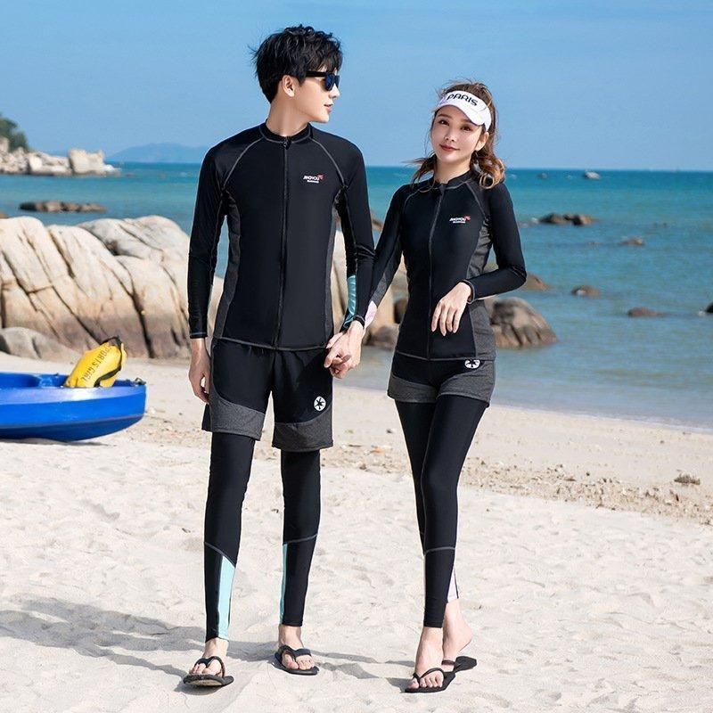 水着セット フィットネス レディース メンズ ペアルック セパレート 水陸両用 体型カバー水着 長袖 ラッシュガード 日焼け防止 スポーツ ジ