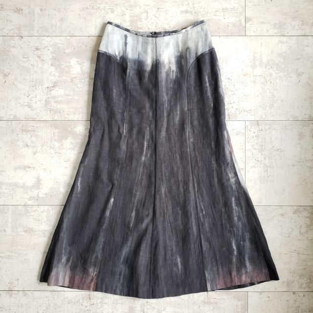 エイココンドウ ☆ 麻 ムラ染 切替 ロング スカート 42 日本製