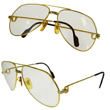 【中古】 美品 カルティエ Cartier サントス ヴァンドーム メガネフレーム ゴールド ボルドーレッド メタル 37BE546