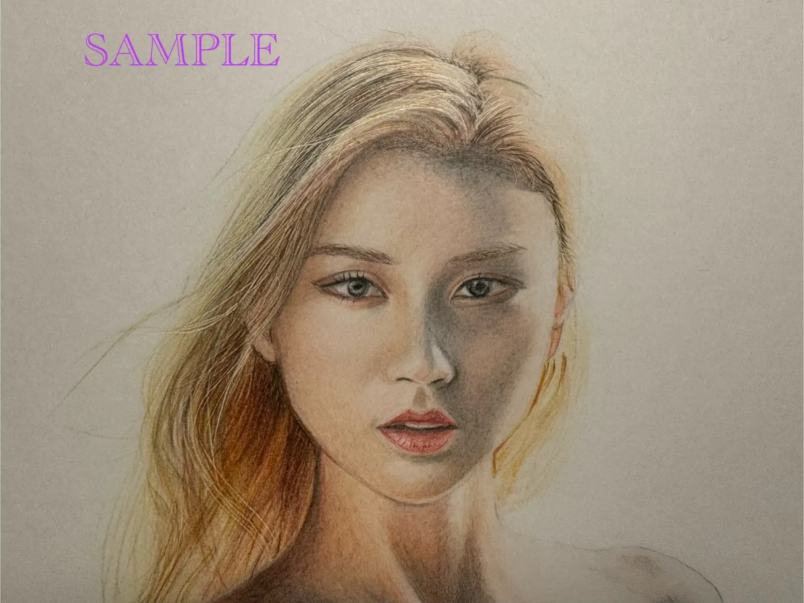 オリジナル 色鉛筆画 美人画 手描きイラスト 原画 真作