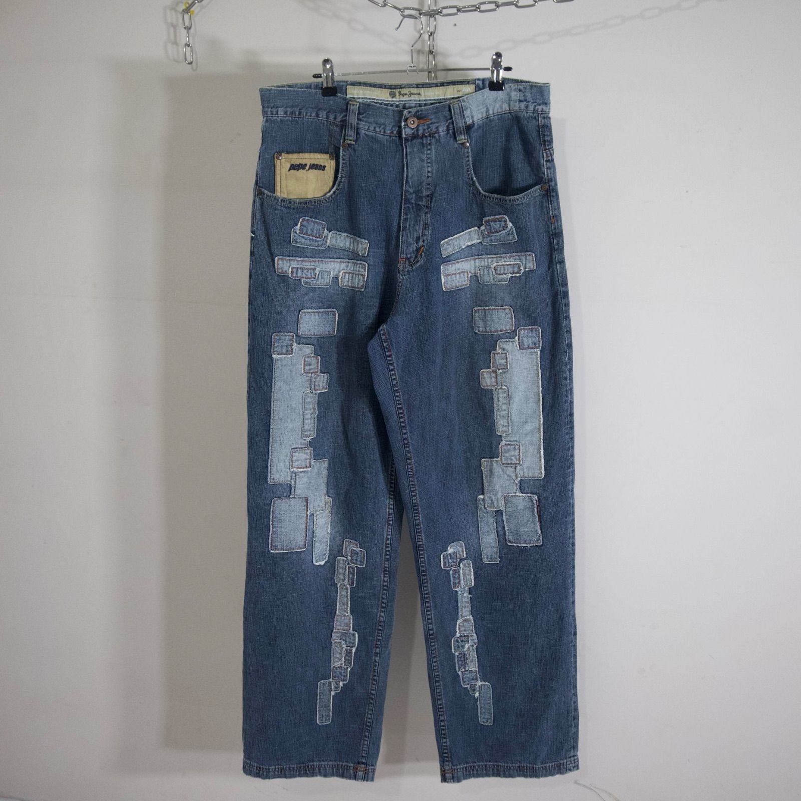 PEPE JEANS ペペジーンズ デニム ワイド デザイン W42 値下げ‼️PEPE JEANS ぺぺジーンズデニム ワイドハーフ バギーパンツ