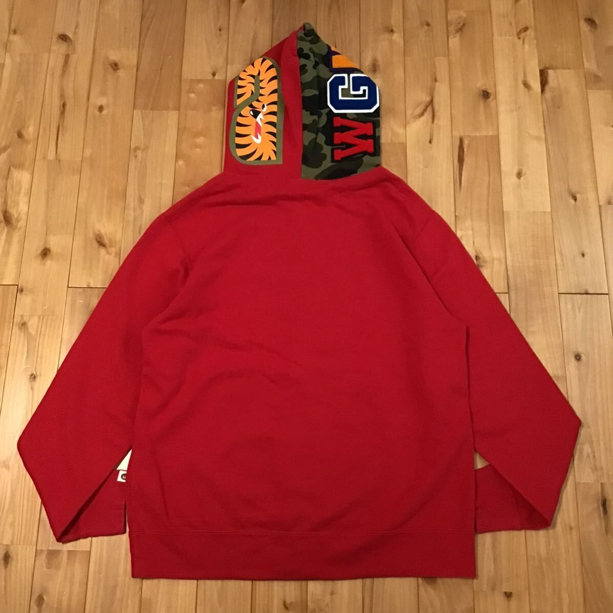 ☆2XL☆ Crazy face tiger shark full zip hoodie レッド a bathing