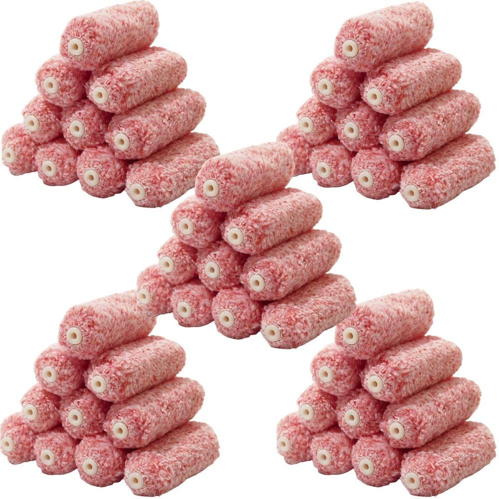 3インチ|11mm|50本 ハケ市 ミニスモール ローラー マイクロファイバー 混毛 レッド 3インチ 11mm 50本 セット 塗装 ペイントローラー