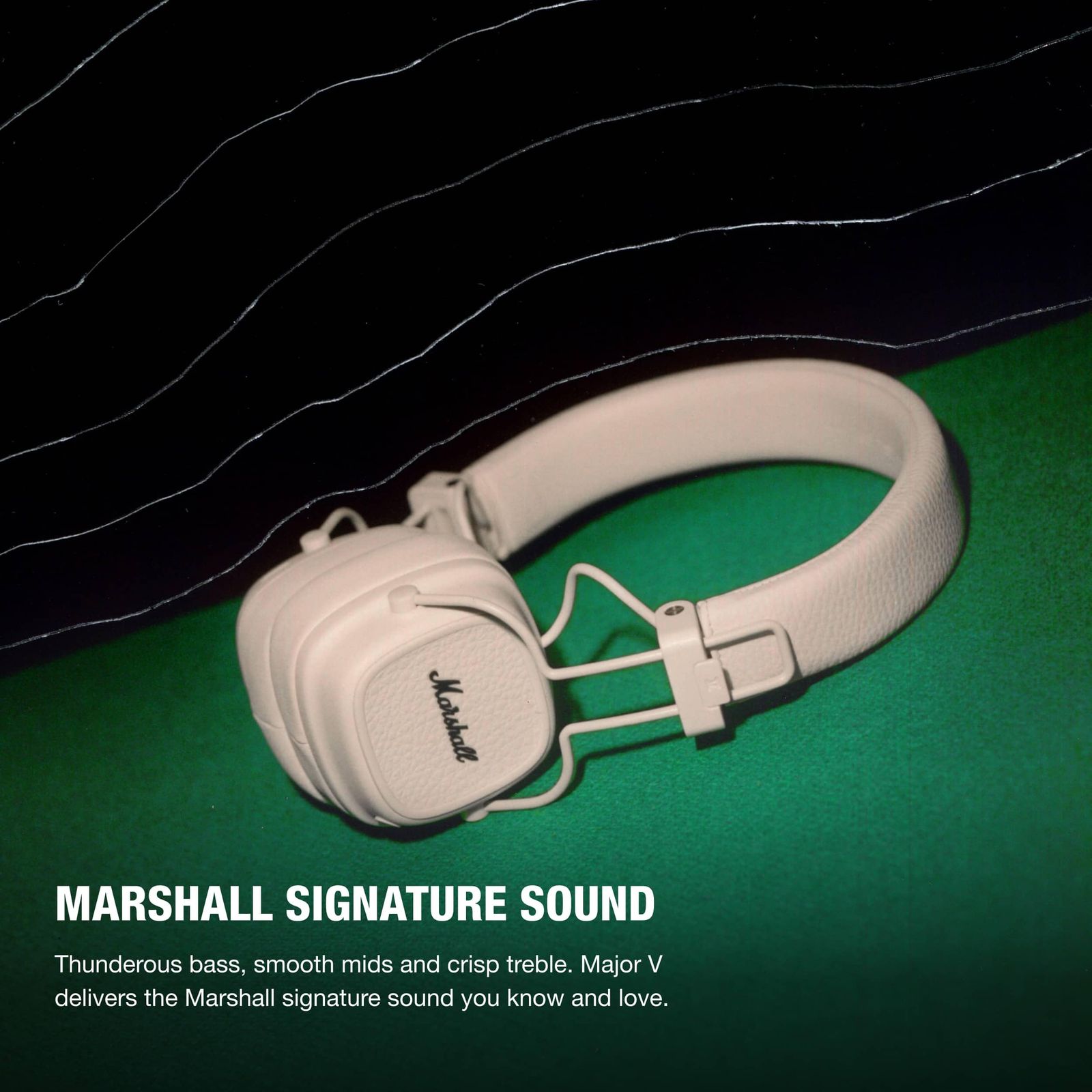 Marshall ワイヤレスオンイヤーヘッドホン Major V クリーム Bluetooth 連続再生100時間 Qi充電対応 通話対応