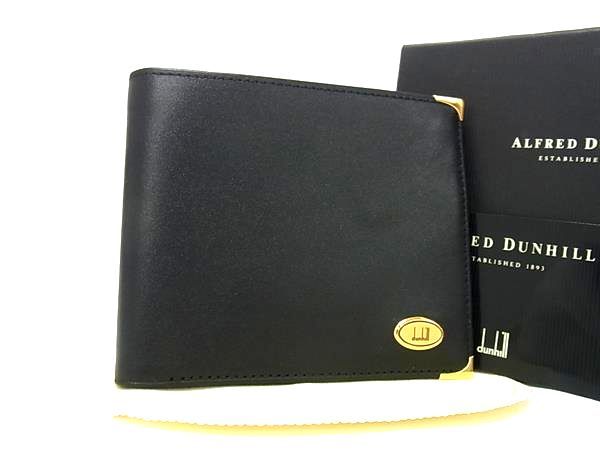 dunhill ダンヒル オックスフォード レザー 二つ折り 財布 ウォレット 札入れ カード入れ ブラック系 FM8608