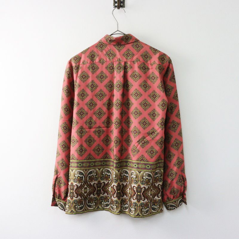 イタリア製 2019年 エトロ ETRO シルク camicle ペイズリープリント切替 比翼ボタン長袖シャツ 38 ピンク