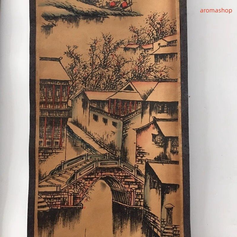 中国古美術・山水四条屏通屏画芯・黄宾虹印款・水墨画・純手描き・文房置物・水印付き 中国古美術・山水四条屏通屏画芯・黄宾虹印款・水墨画・純手描き