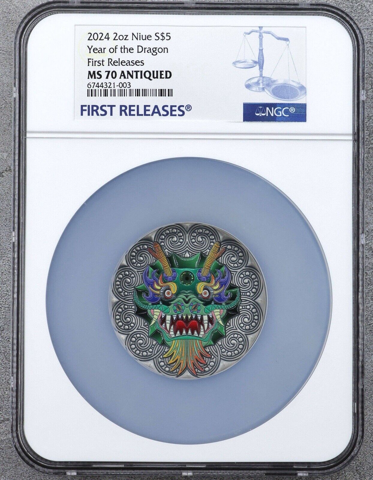 NGC MS70 FR 2025 Niue 2oz Mandala Art Silver Lunar Dragon Coin Swarovski Crystal