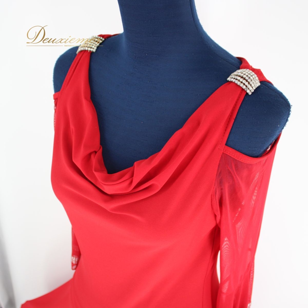 【美品 社交ダンス衣装】ワンピース ドレス 赤 レッド ラインストーン 美品 社交ダンス衣装】レッド系 赤 ドレス ワンピース レッスン