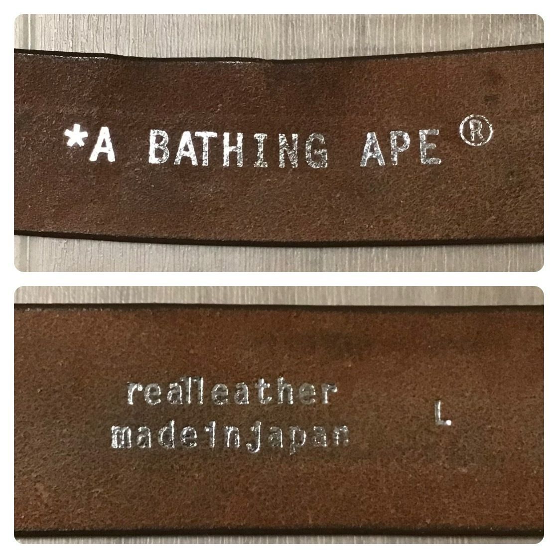 BAPE STA 型押し レザー ベルト Lサイズ ブラウン a bathing ape