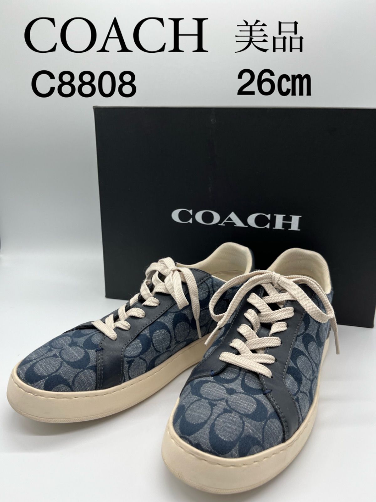 【美品26㎝】コーチ COACH スニーカー C8808 メンズ ロートップ デニムブルー シグネチャー キャンバス