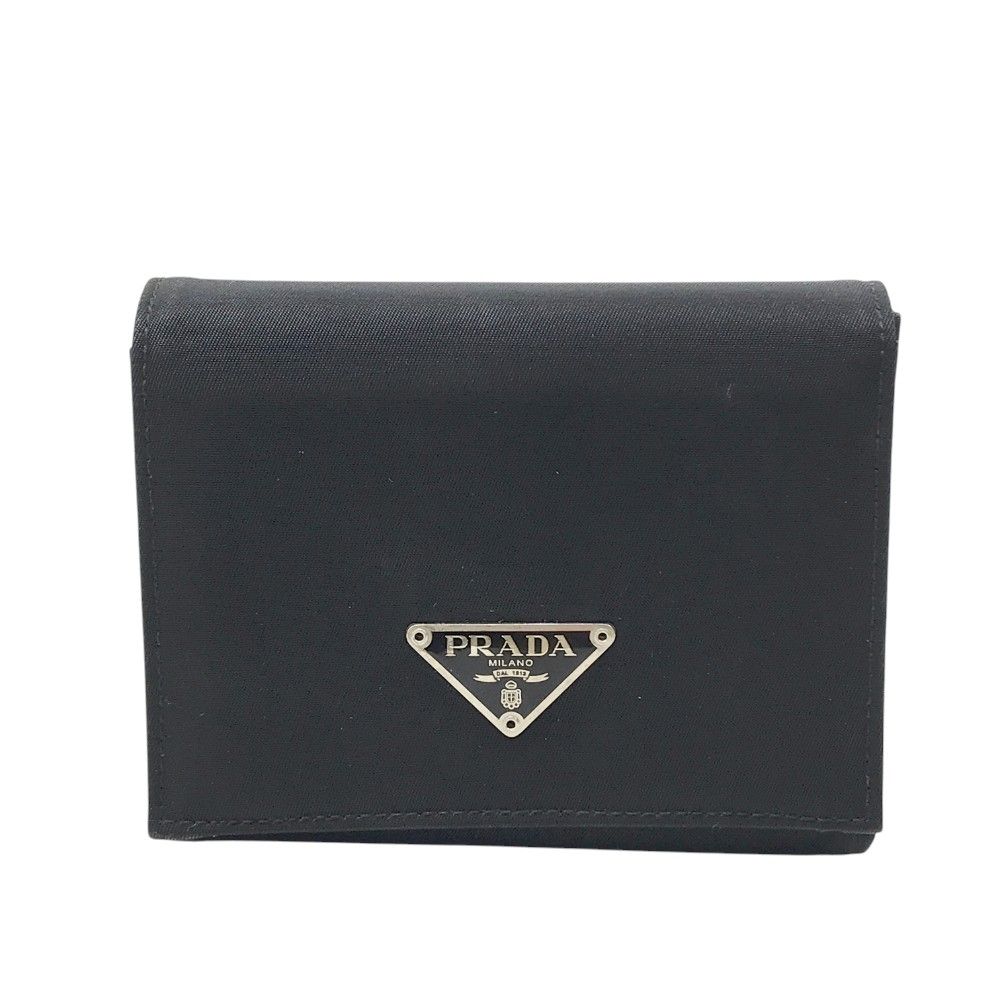 PRADA プラダ  三つ折財布 ナイロン 三角プレート  ブラック系  [240101310440]