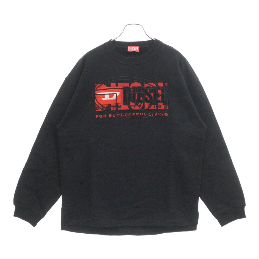 DIESEL (ディーゼル) ロゴ 刺繍 クルーネック スウェット トレーナー ブラック A12150