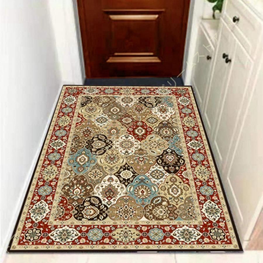 玄関マット カーペット 屋内 ドアマット おしゃれ 花模様 ペルシャ風 泥落としマット 洗える 吸水抗菌 赤 防ダニ 滑り止め 床暖房対応 オールシーズン適用