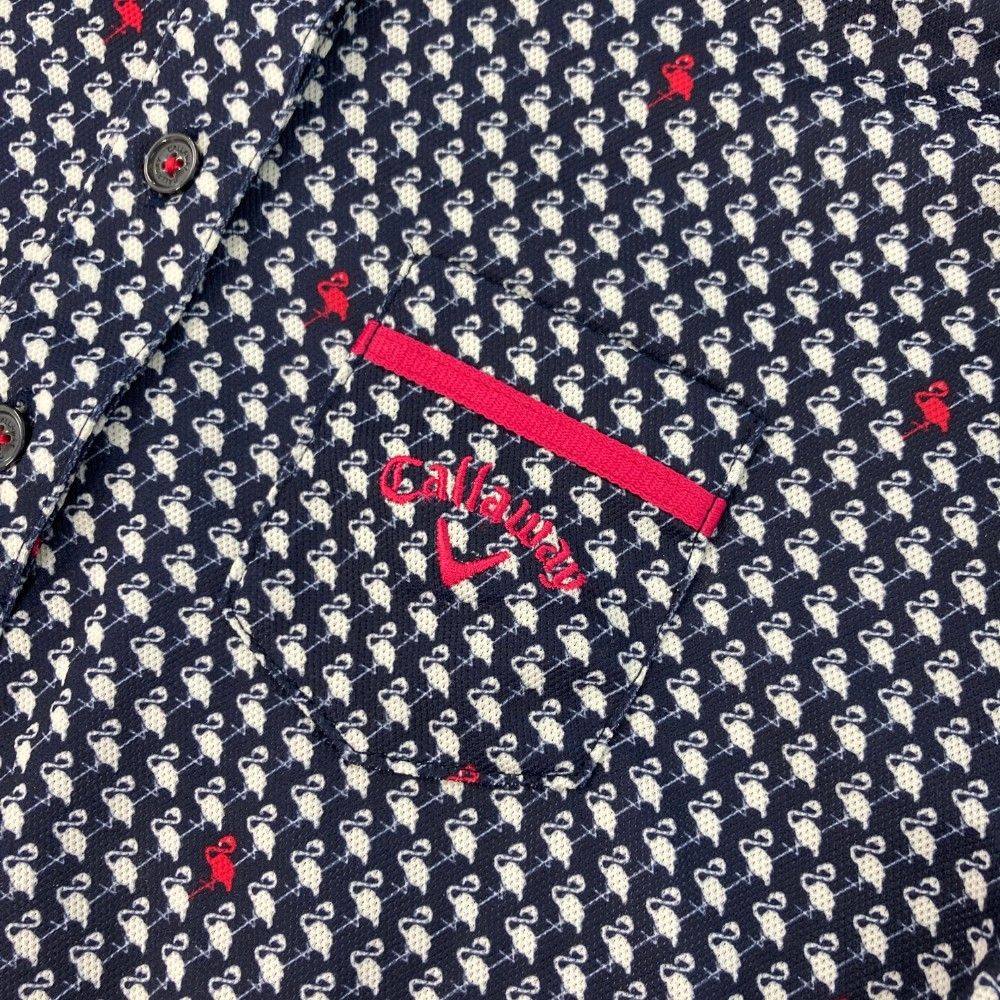 キャロウェイ 半袖 刺繍ロゴ ポロシャツ フラミンゴ 総柄 Mサイズ サイズ：M CALLAWAY キャロウェイ 半袖ポロシャツ フラミンゴ総
