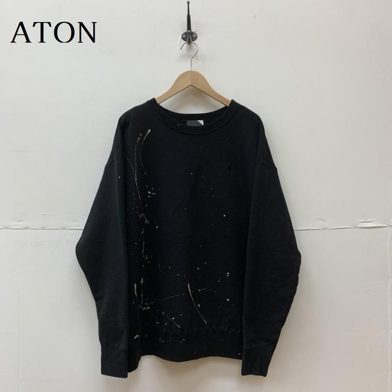 ATON　黒 漆ペイント　 スウェット　トレーナー ATON黒 漆ペイント スウェットトレーナー