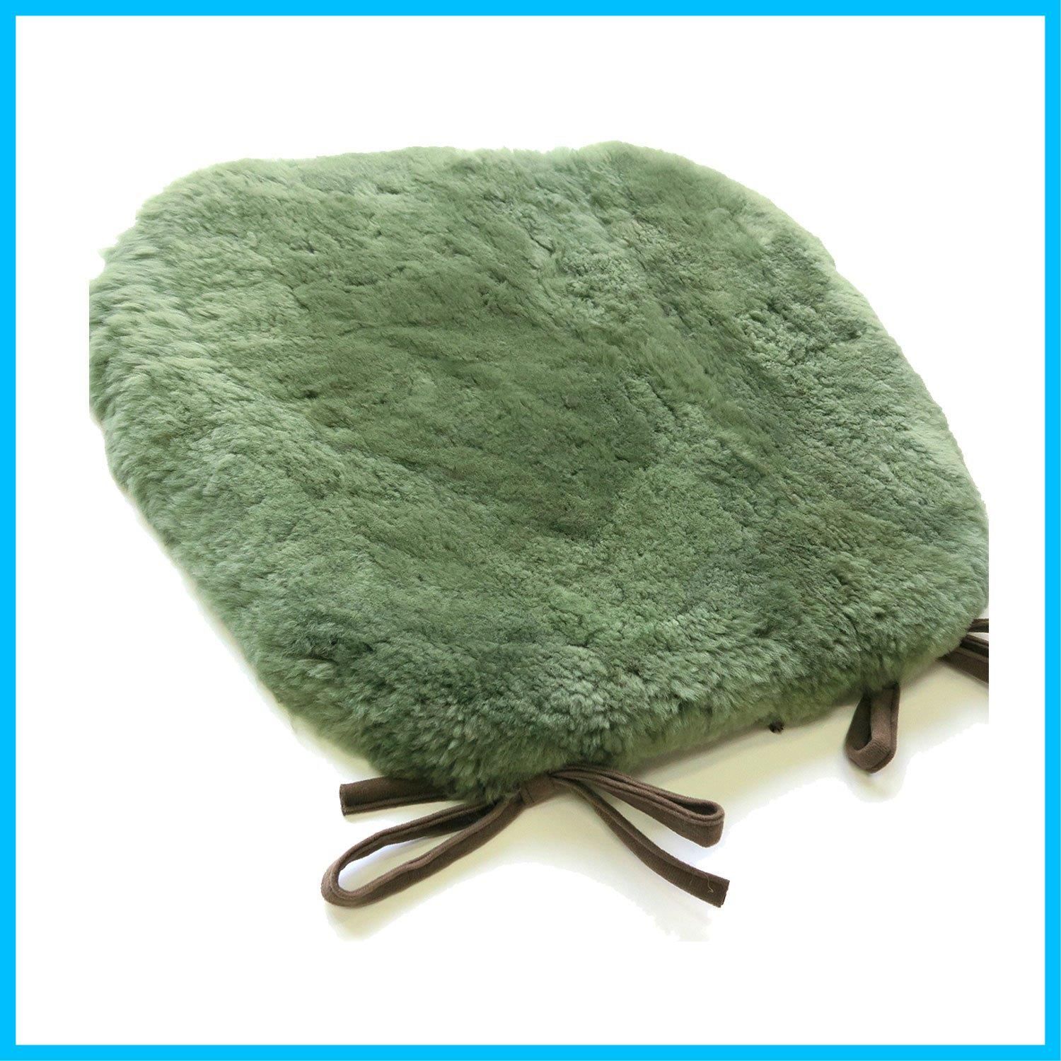 【在庫処分】ウレタン入り 高密度 毛足25mm あったか 大判サイズ ひも付き 馬蹄型 シートクッション 約40×43cm 椅子用 ムートンクッション (グリーン) FURFURMOUTON