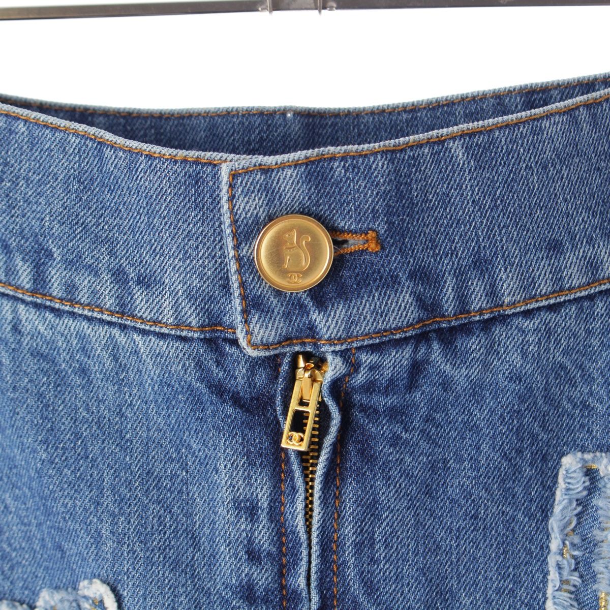 シャネル コットン パッチワーク スリット デニム スカート P61825  