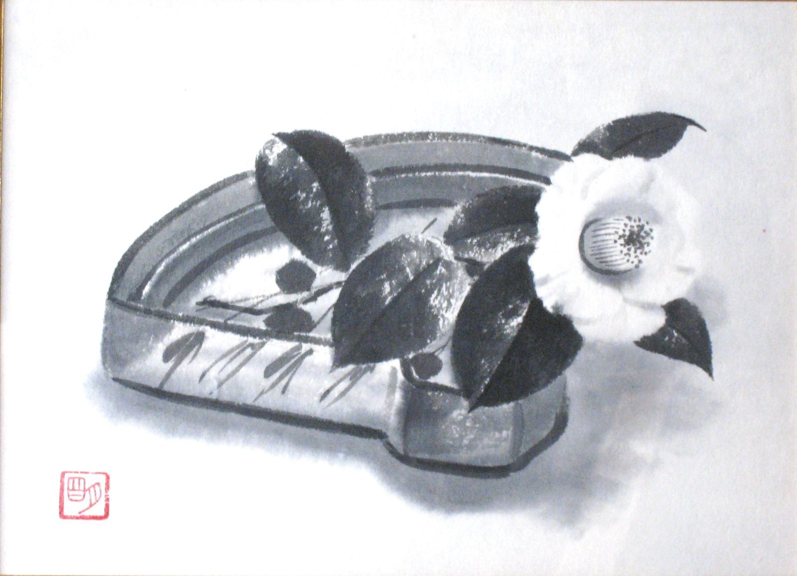 た*ん様 【真筆】穐月 明◆扇鉢の椿　額 ４号 共シール・黄袋・タトウ箱付 真筆】穐月 明◇扇鉢の椿 額 4号 共シール・黄袋・タトウ箱付 - メルカリ