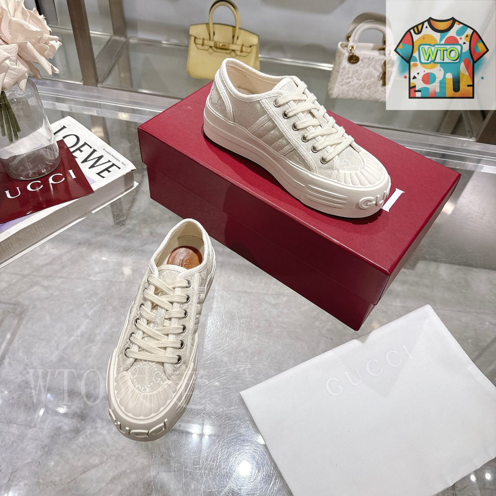 ★送料込★GUCCI 厚底 キャンバス スニーカー GUCCI - 良品◎GUCCI GG柄 スニーカー アイボリー ベージュ