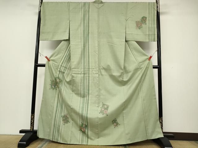 平和屋着物○訪問着 生紬 破れ色紙花鳥文 金彩 正絹 逸品 CAAY5120ut