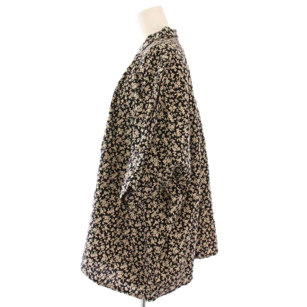 ヌーベルドゥパラディ DU PARADIS 綿麻フラワープリントワイドブラウス シャツ 半袖 レギュラー 花柄 38 ベージュ 黒 ブラック PB 23116 BB