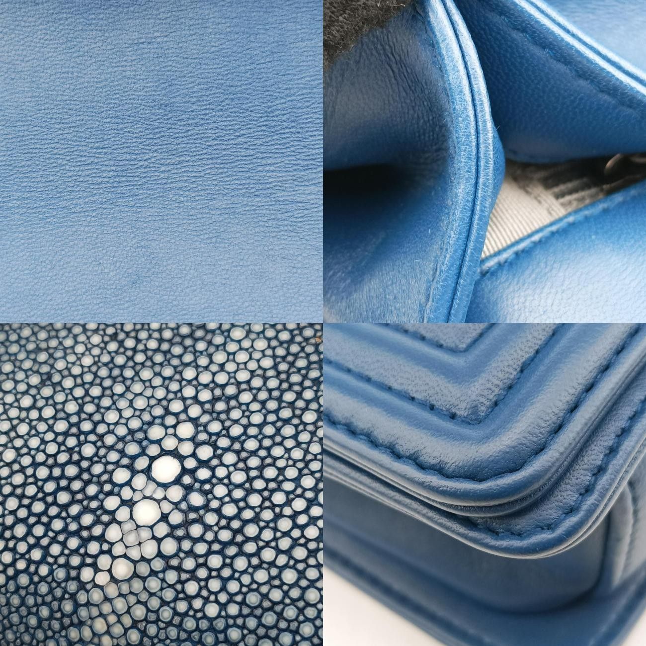 シャネルChanelボーイシャネルブルーパールフィッシュスキン×レザーA6713816706579