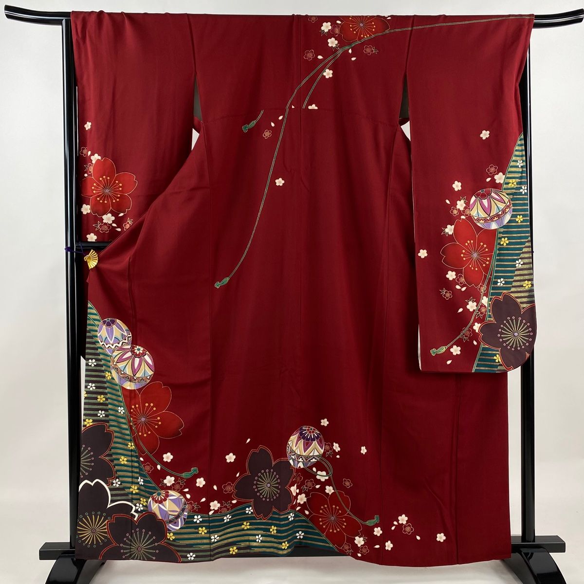 長襦袢 身丈132cm 裄丈62.5cm S 桜 簪 金彩 ピンク 正絹 美品 秀品  