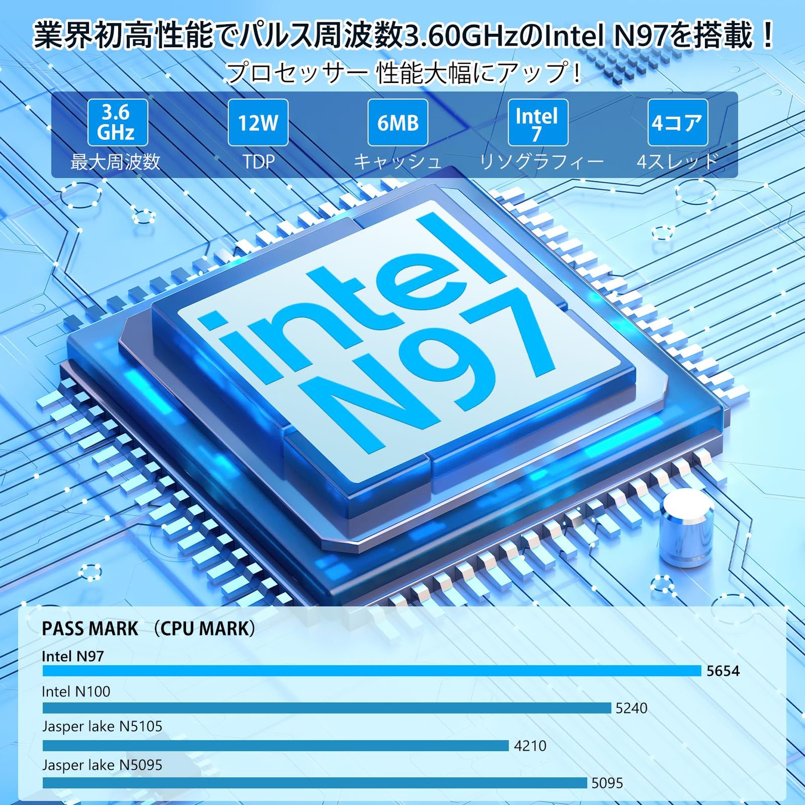 NiPoGi ミニpc n97 mini pc 最大3.6GHz 4C|4T 16GB DDR4 512GB M.2 SSD 2TB拡大 ミニパソコン インテル n97 ミニpc Windows11 Pro HDMI2.0 DP1.4 2画面 4K 60H