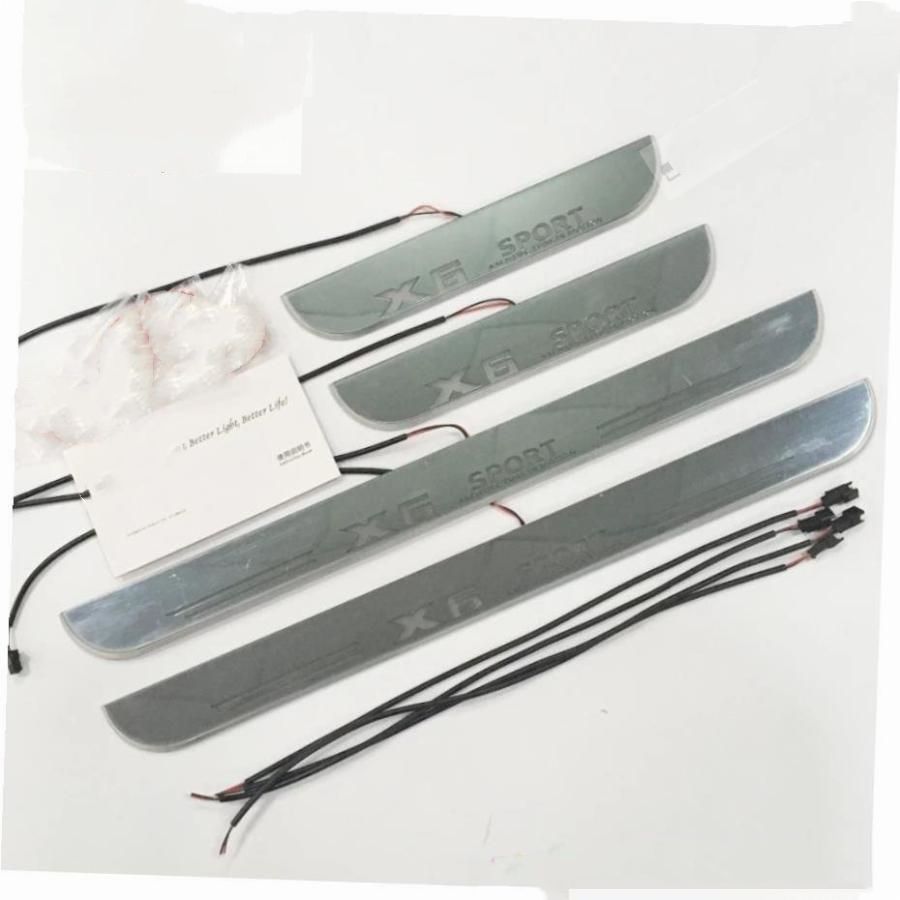 防水アクリルムービングLEDウェルカムペダルカースカッフプレートペダルドアシルパスウェイライトBMWX6E71 E72
