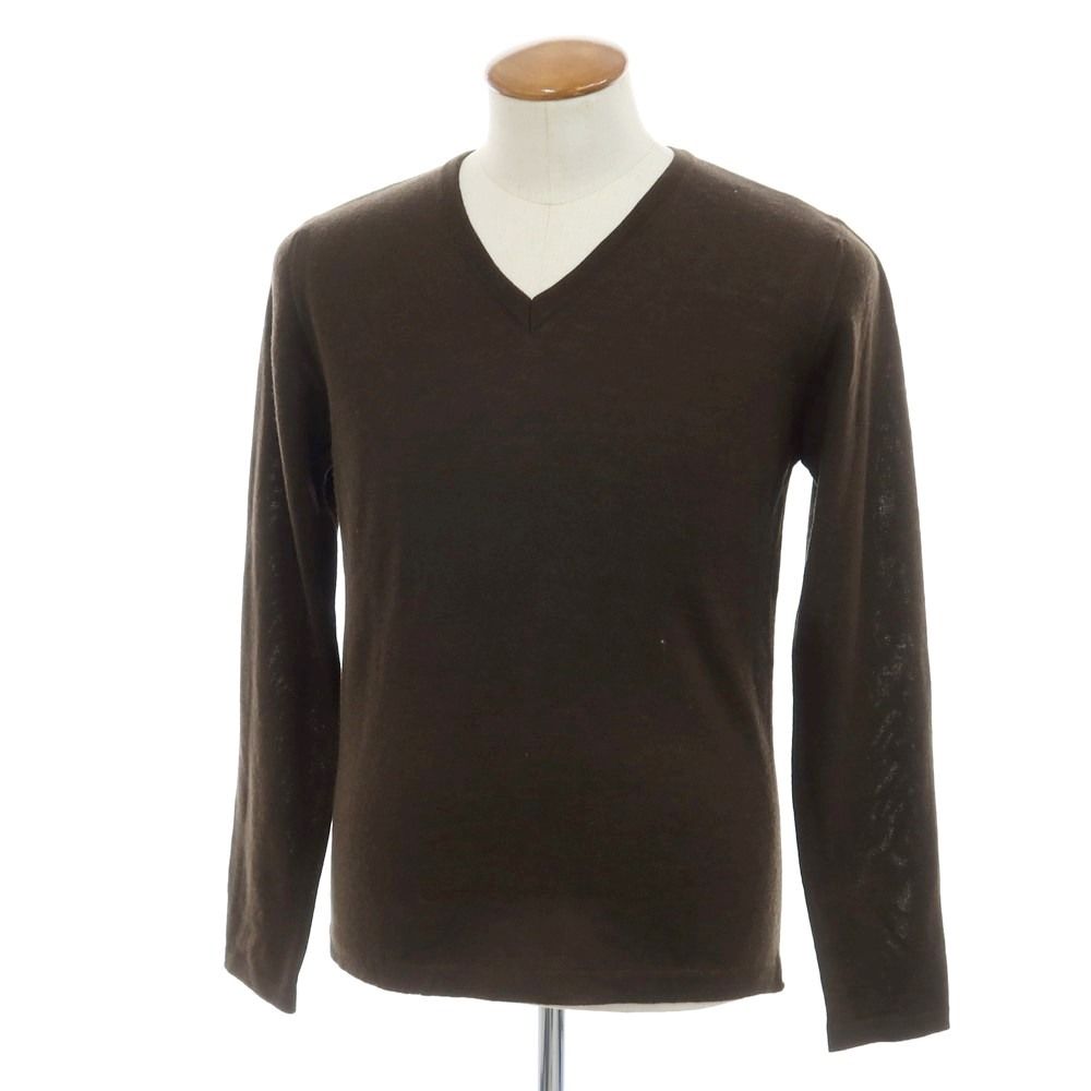【中古】ブイネック VNECK ハイゲージ ウールアクリル Vネック プルオーバーニット ブラウン【サイズ48】【メンズ】