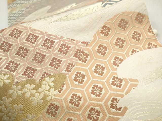 平和屋着物○西陣 川島織物 六通柄袋帯 吉祥花文 金彩 正絹 逸品