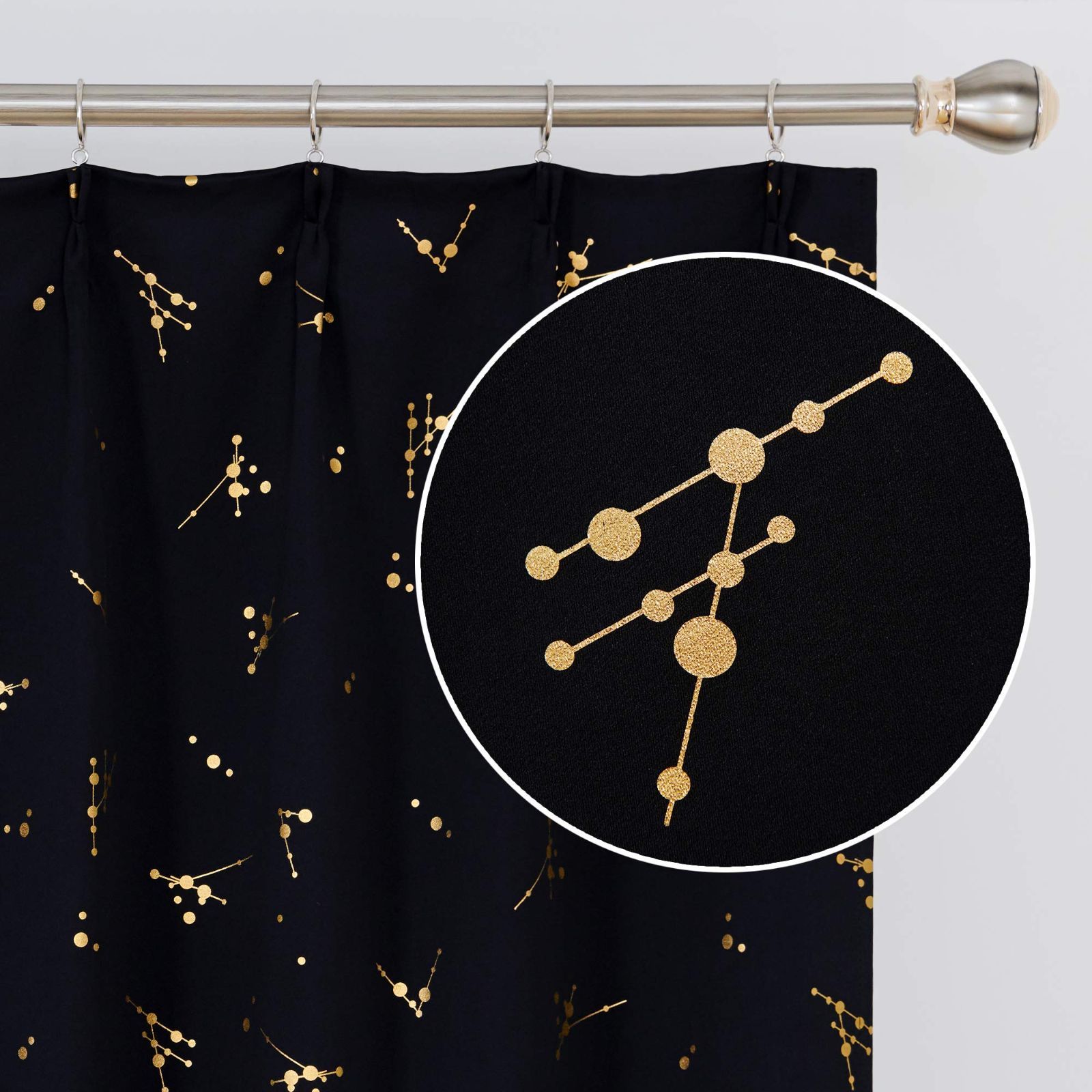 100*200cm_ブラック Deconovo 1級遮光カーテン 木の枝柄 省エネ 昼夜目隠し 金の箔プリント 2枚組 幅100cm丈200cm ブラック