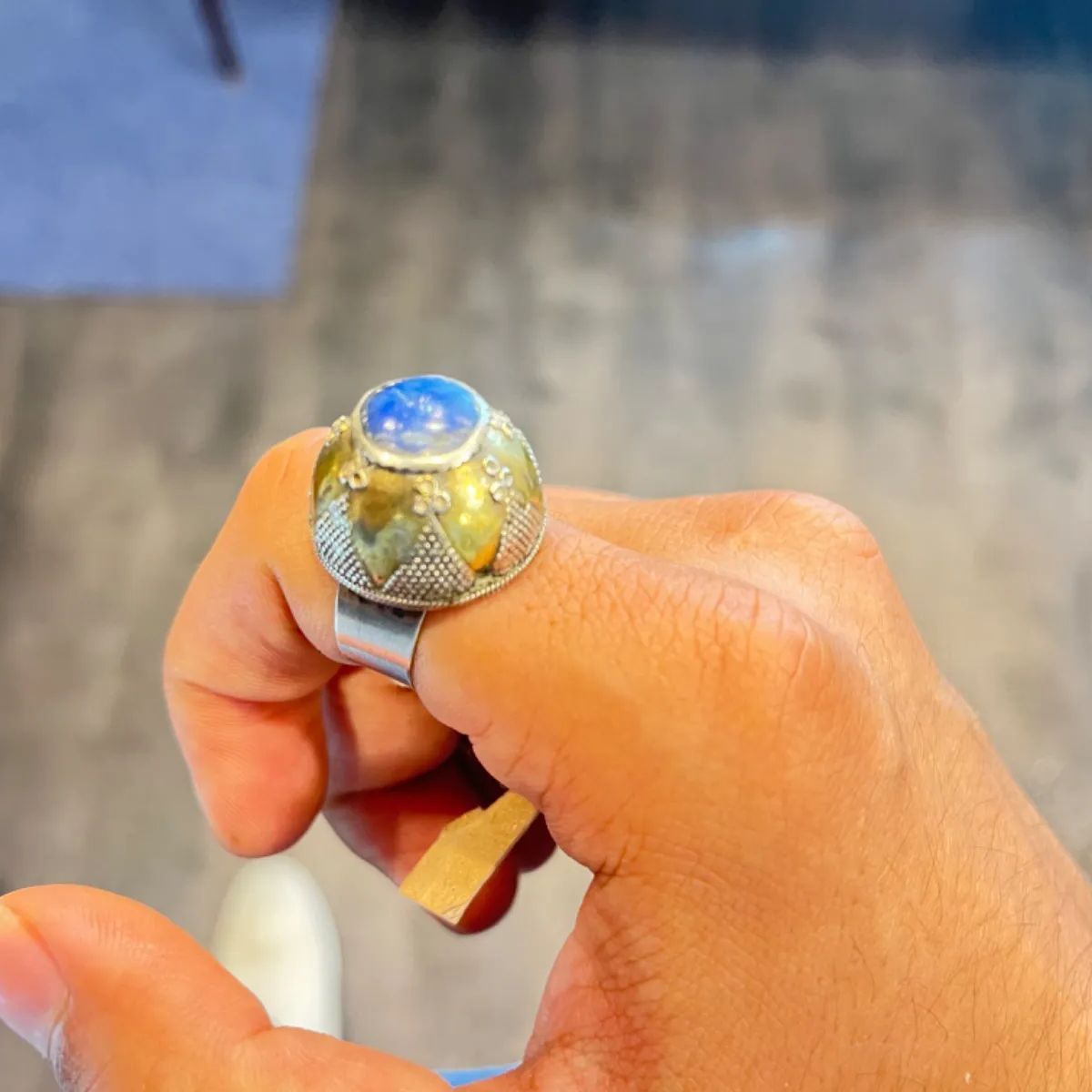 【H041】リング メンズ レディース ゴールド ブルー 指輪 18号 silver925 リング ラピスラズリ ブルー ムーン 三日月 ブラスゴールド