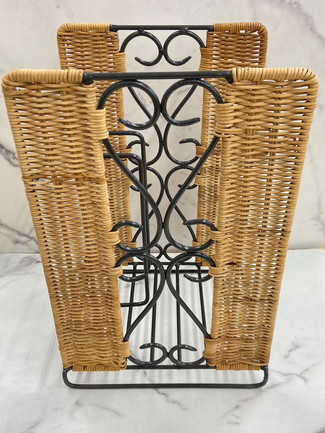 70-80s ヴィンテージ ラタン マガジンラック ブックスタンド 籐 本立て