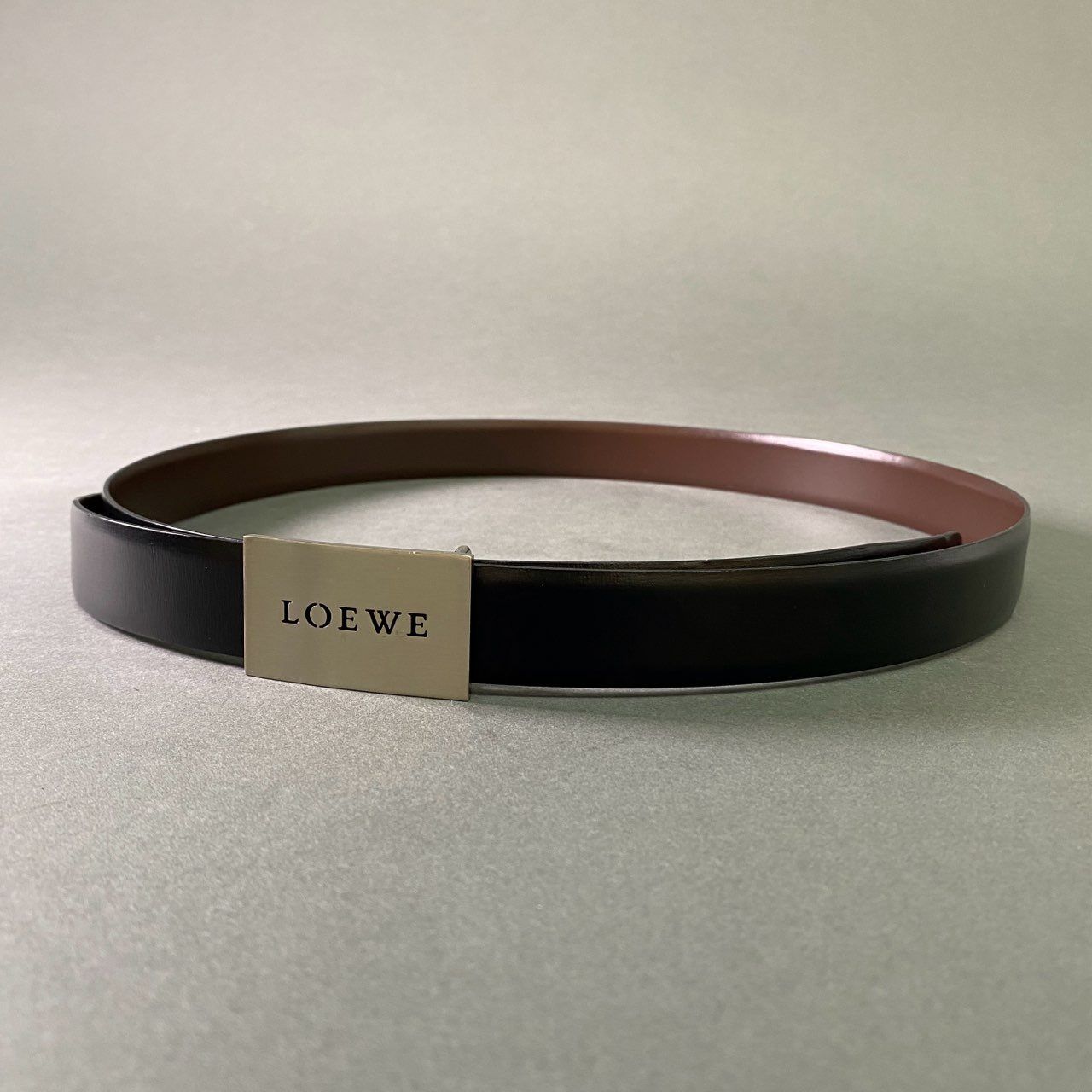 l12 LOEWE ロエベ ロゴバックル レザーベルト 36-90 ブラック