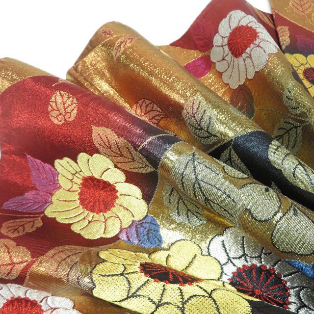 専用帯878 ●高級 正絹 彩華辻が花 六通 袋帯 袋帯 振袖用 中古 正絹 六通 花模様 辻が花 箔糸 多色 金 A1184