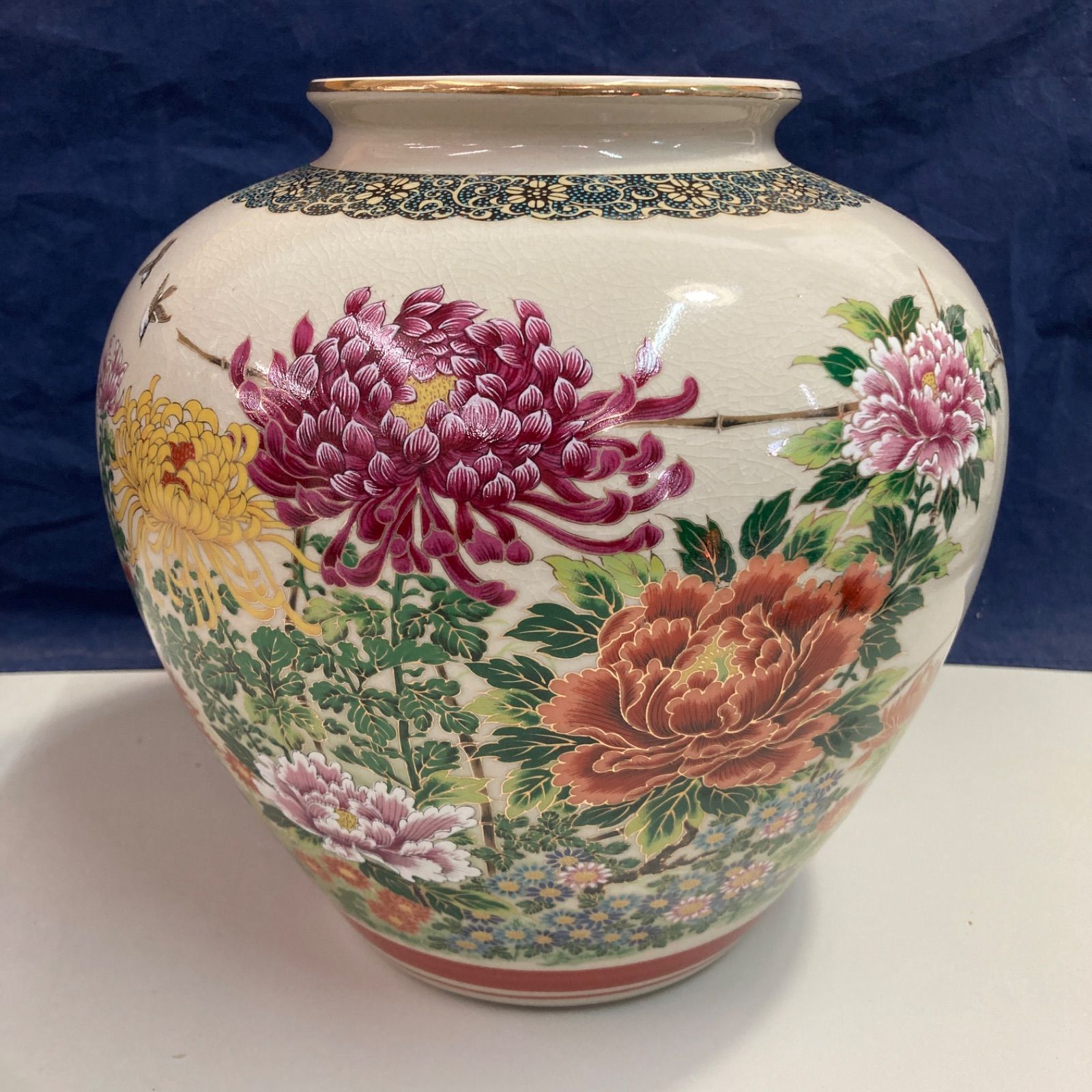 A406 九谷焼 花瓶花入れ花鳥図 黄釉花瓶 中国美術 嘉山銘フラワー