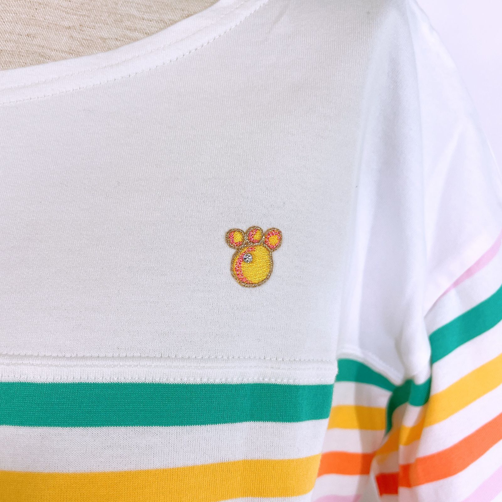 【新品タグ付き】Wacoal　tsumori chisato SLEEP　ワコール　ツモリチサトスリープ　パジャマ　ルームウェア　リラックスウェア　カラフルボーダー　ワンポイント　上下セット　セットアップ　パジャマパーティー　女子会　可愛い　綿100％　訳有