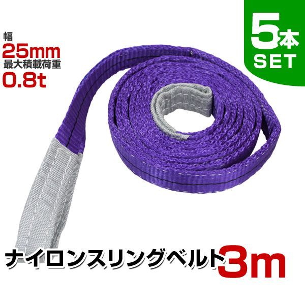 送料無料】【5本セット】スリングベルト 3m 幅25mm 使用荷重800kg