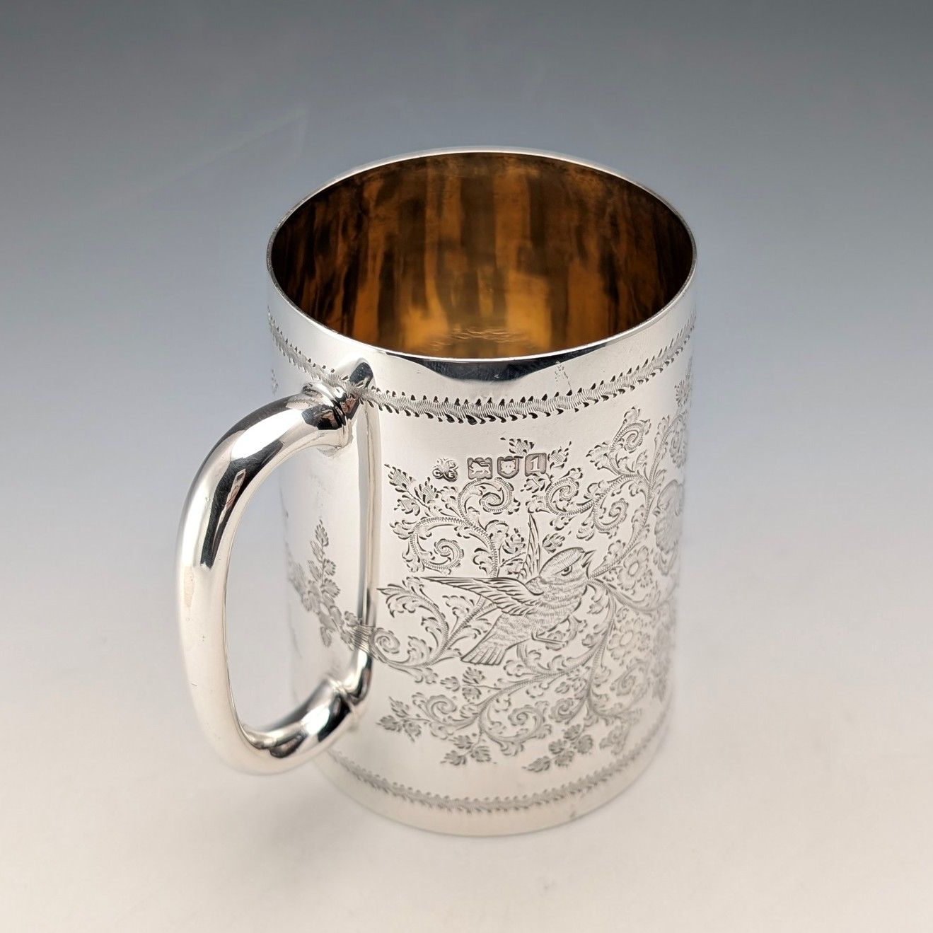 1906年 英国アンティーク 純銀製 花鳥装飾 マグカップ 187g George Edward&amp;Sons 1906年 英国アンティーク 純銀製 花鳥装飾 マグカップ 187g