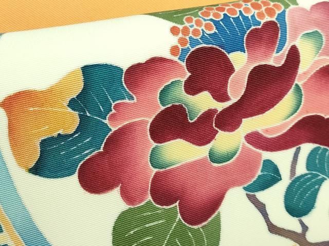 平和屋本店□極上 本加賀友禅作家 押田正義 塩瀬 九寸名古屋帯 花絵皿  