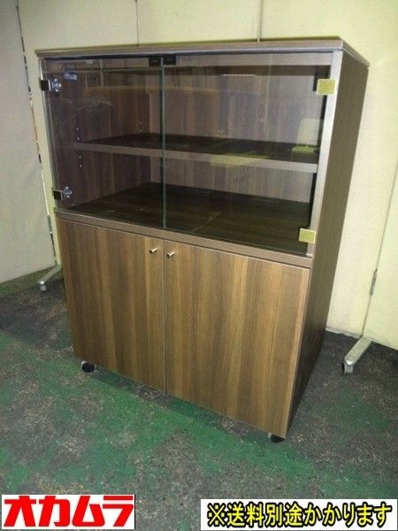 （中古）（一部地域送料無料）オカムラ ＡＶキャビネット 4303シリーズ 4303ＥＢ ＭＸ53 両開き扉 プライズウッドダーク 木製  F-SF-007-0313IS