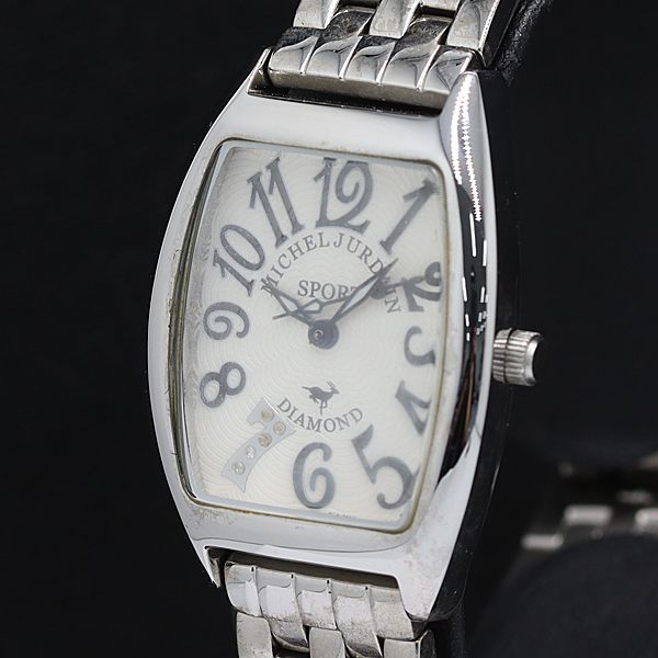 箱付き ミッシェルジョルダン QZ 石付 スクエア 白文字盤 メンズ腕時計
