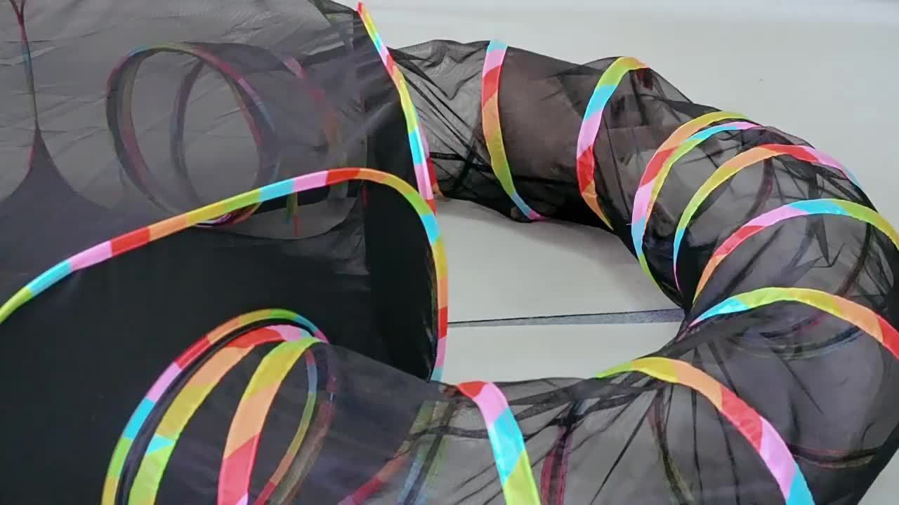  室内猫用の2つのポリエステル柄キャットプレイハウスコンボ付きの折りたたみ式キャットトンネルプレイセット - インタラクティブペットおもちゃケージ キトンや小動物用ののぞき穴付き おもちゃ 猫用品