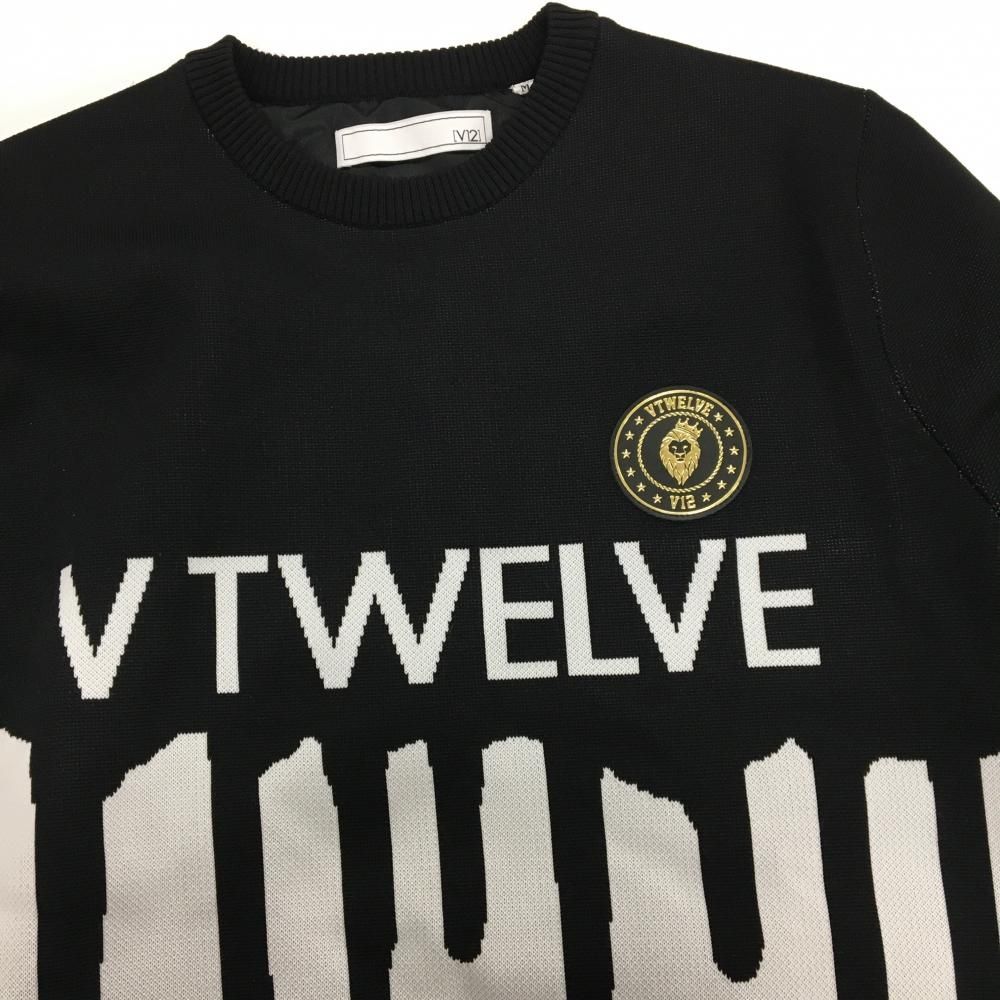 普段着 V12 セーター 黒×白 フロントロゴ MELT KNIT ニット メンズ M ゴルフウェア 2025年モデル V12 絶対お買い得！