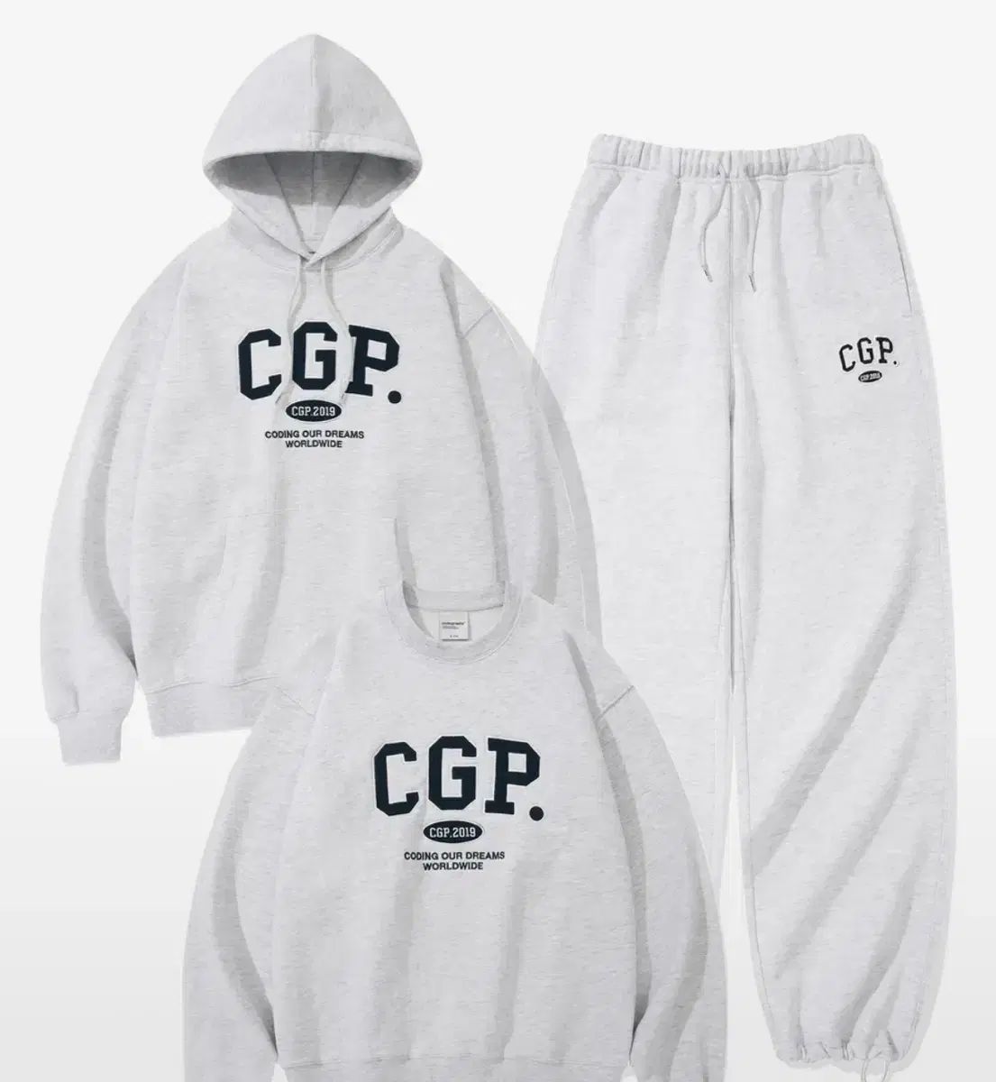 CGP コードクラピー ロゴ フード付きTシャツ セットアップ_ライトグレー