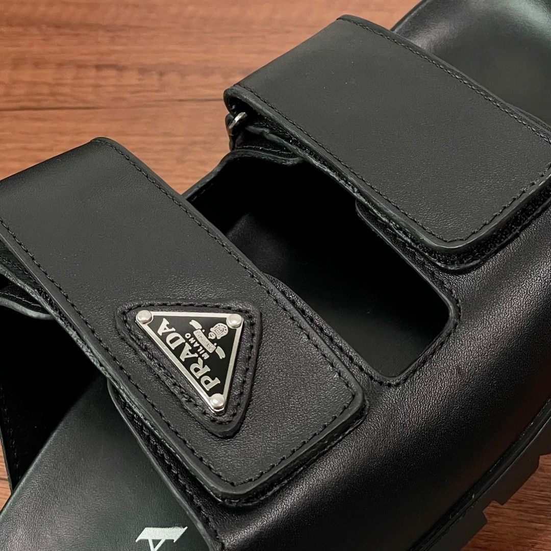 PRADA■メンズ レザー ストラップサンダル Black