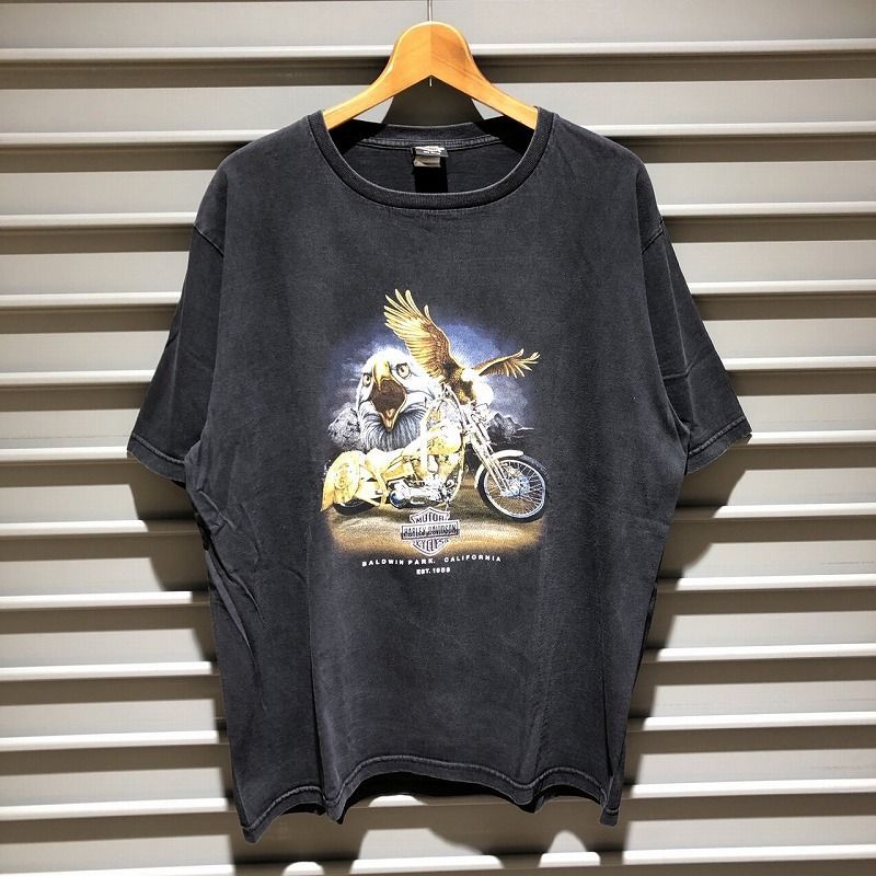 ハーレーダビッドソン HARLEY-DAVIDSON Tシャツ 半袖 イーグル バイク ロゴ 両面プリント サイズ：メンズ XL ブラック【PI】