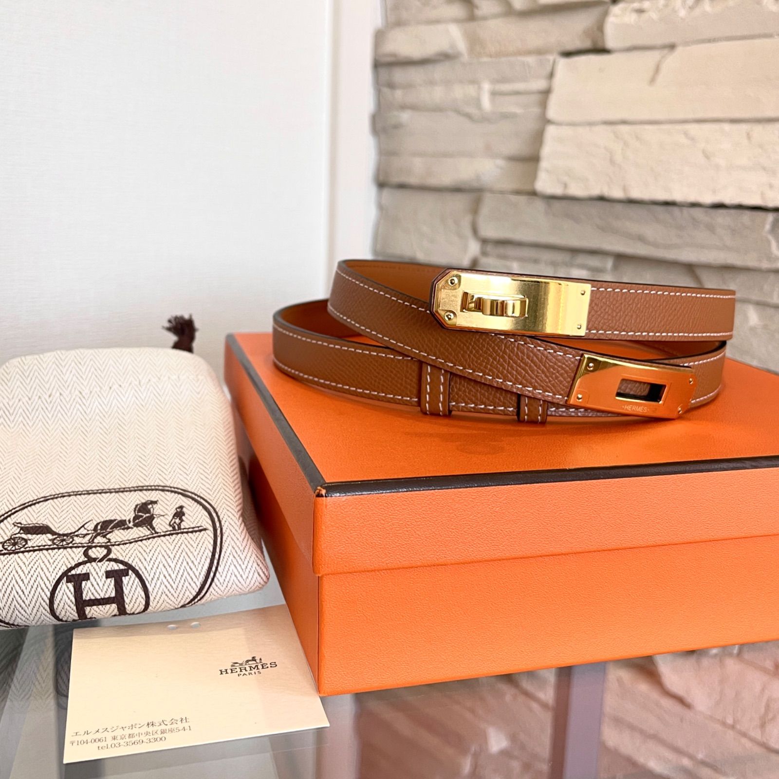 【新品未使用】HERMES（エルメス） ベルト ケリー 18 ヴォー・エプソン HERMES エルメス ベルト ケリー18 ブラック ゴールド金具 ヴォー